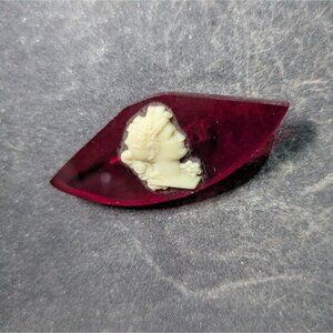 Vintage  brooch Red Lucite Cameo Carving  Profile Decorative Accent jewelry